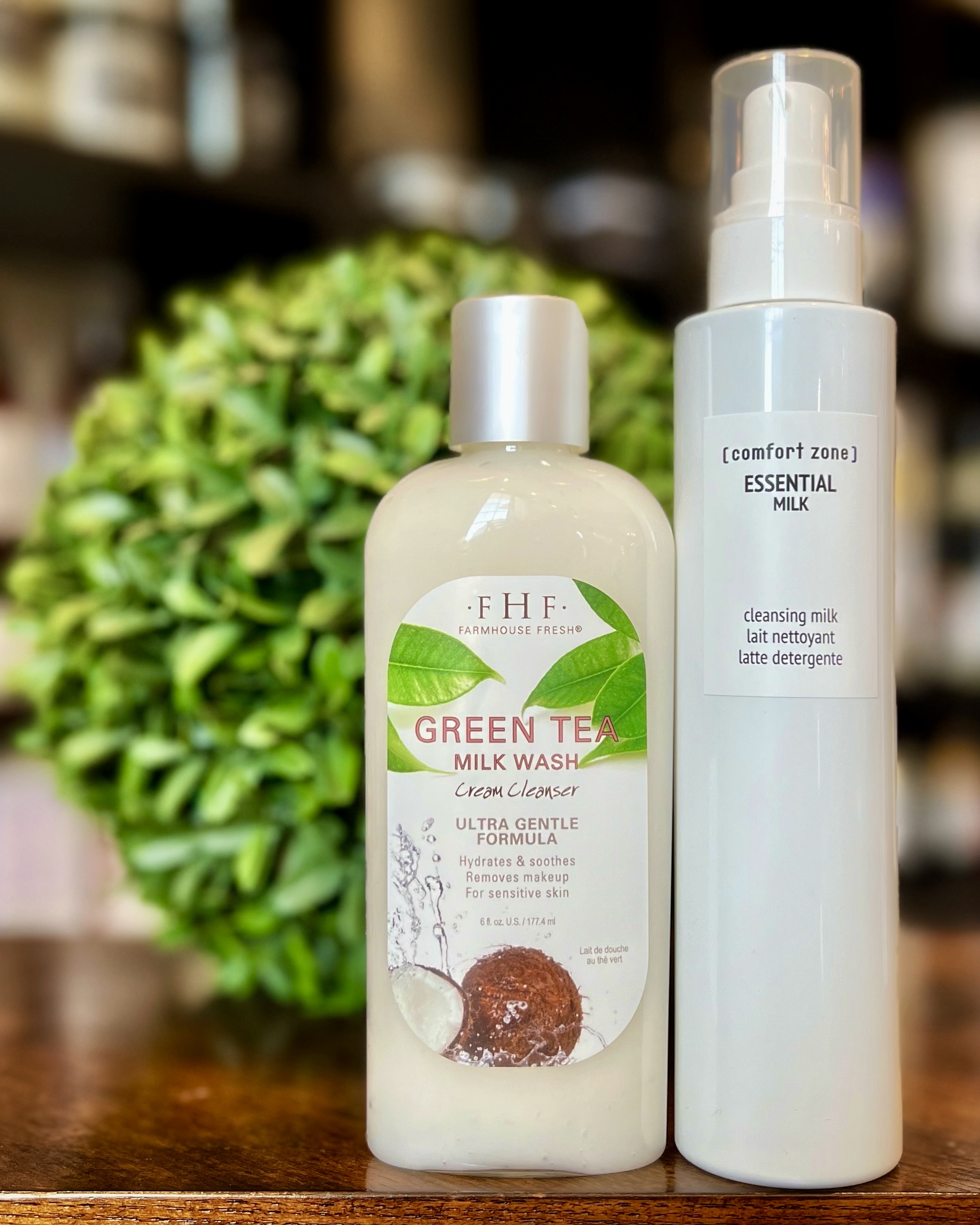 FarmHouse Fresh's Green Tea Milk Wash Cleanser and Comfort Zone's Essential Milk Cleanser.