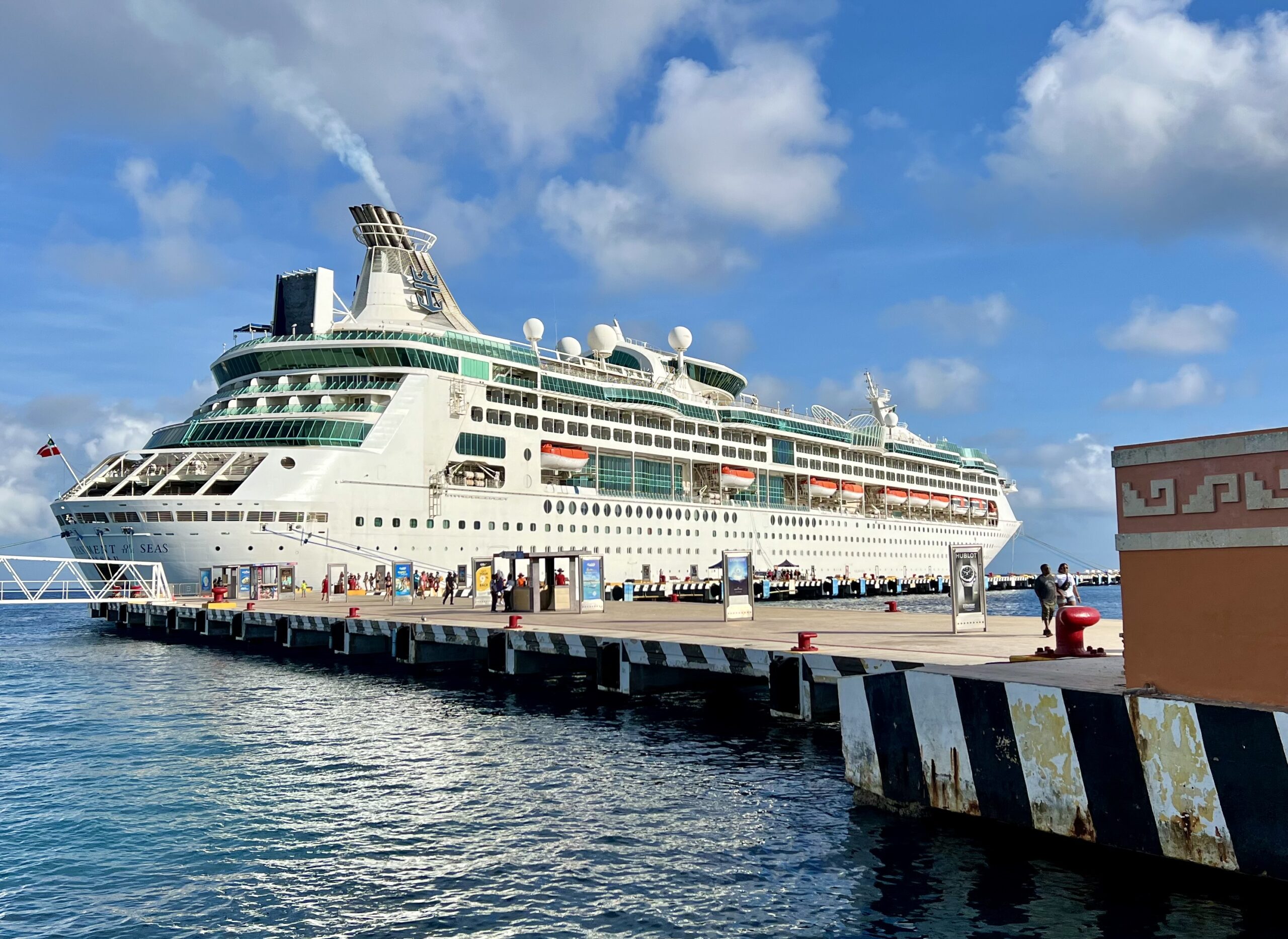 Our cruise ship, Enchantment of the Seas, is docked at the port in Cozumel, Mexico.