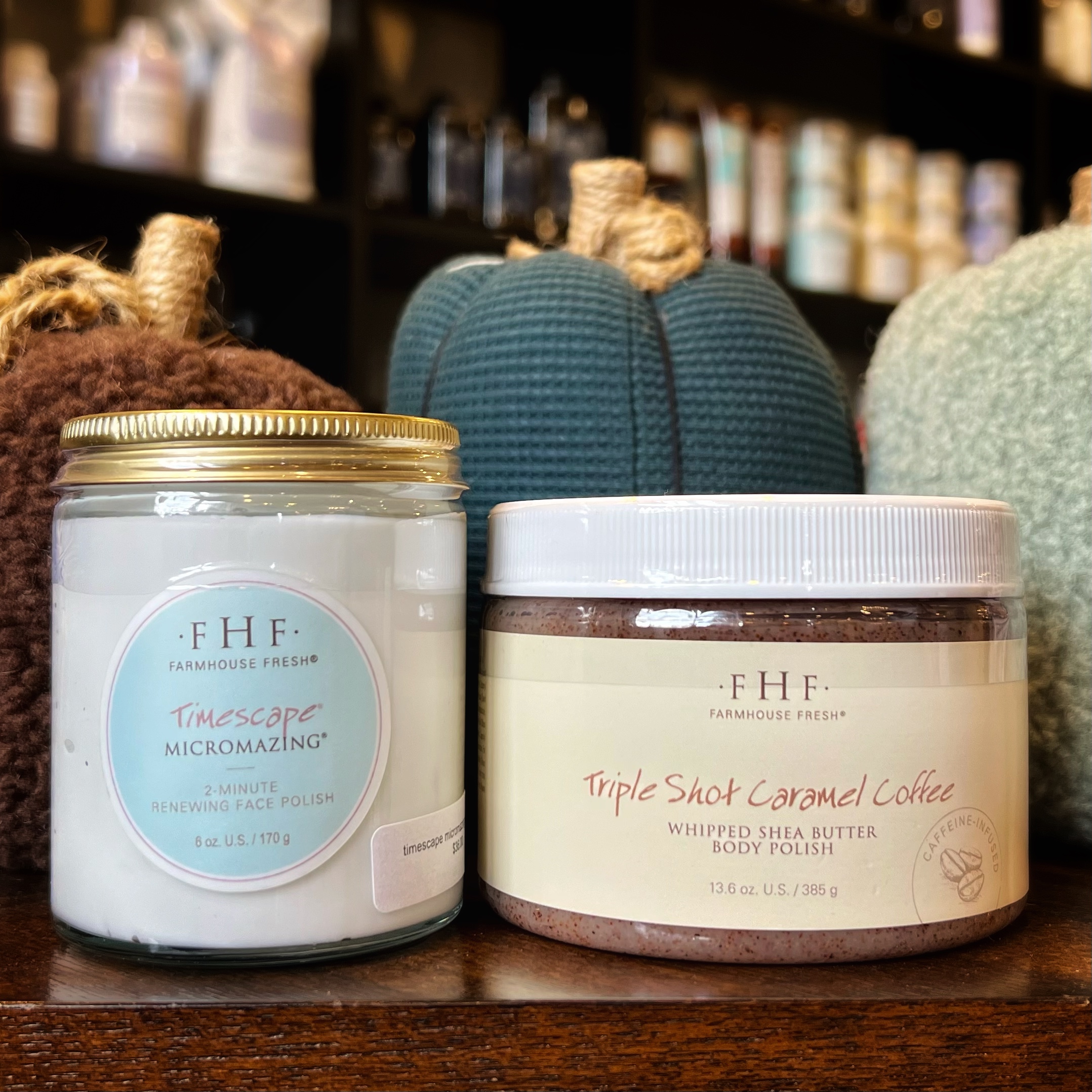 FarmHouse Fresh Timescape Micromazing Face Polish and Triple Shot Caramel Coffee Scrub.