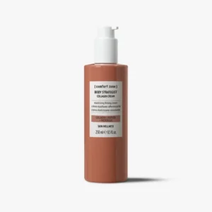 A brown plastic pump bottle labeled “Tranquillity™ Body Cream,” containing 250 ml (8.5 fl. oz.) of elastico-firming cream. - Tyler Mason Salon + Spa in Indianapolis, IN